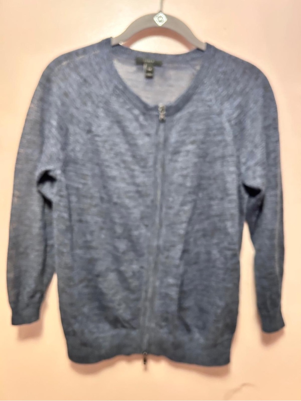 J. Crew Men's Heather Navy Zip-Up Sweater